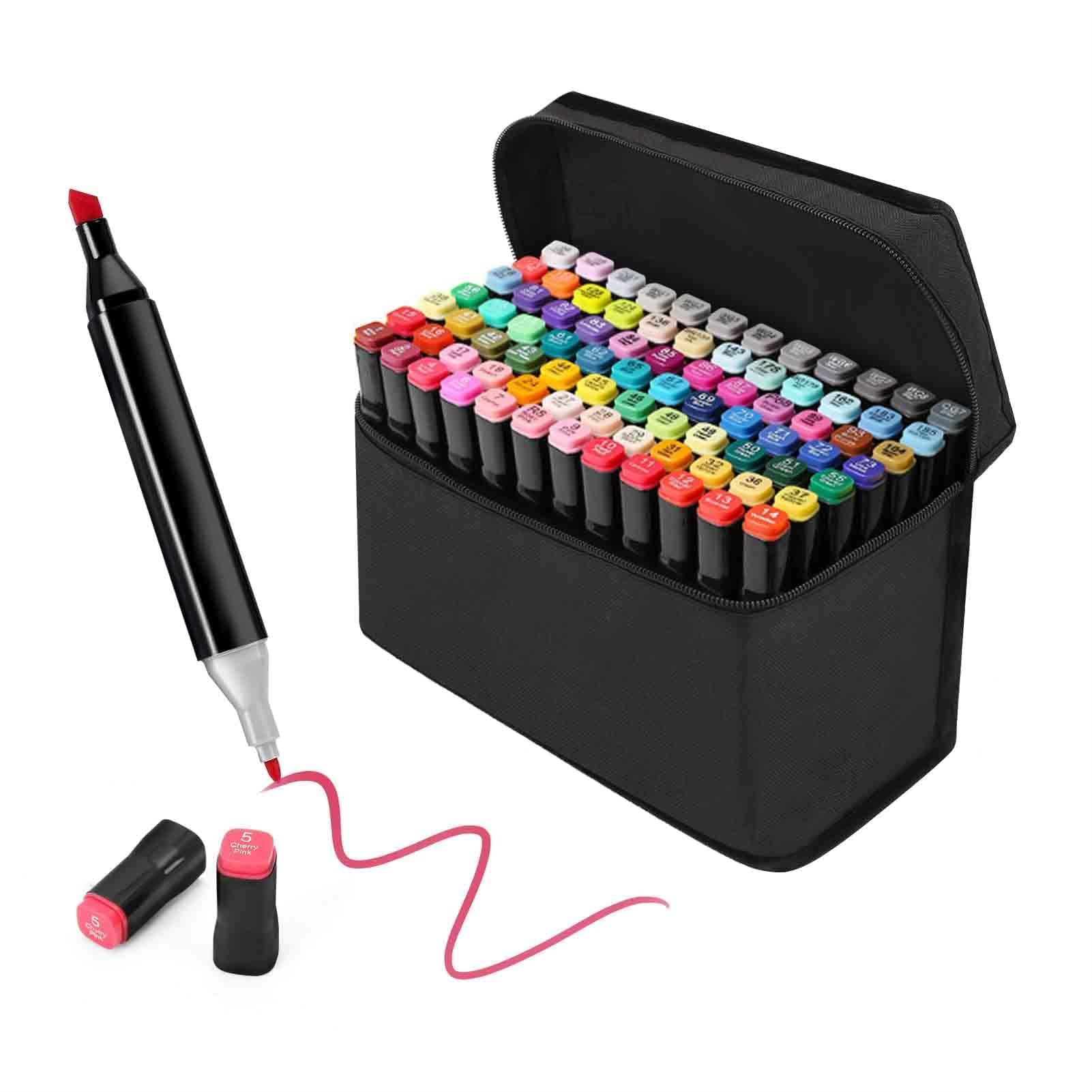 Trintion Alcohol Art Markers Twin Marker Pens Set Dual Tip Sketch Pens, Broad & Fine Point, Touch Graphic Markers for Coloring, Drawing, and Sketching (Black, 60 Colors)