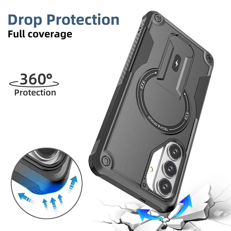 Image of US LITE Back Cover for Samsung Galaxy S26 with Portable Kickstand | MagSafe Compatible Magnetic Case | Shockproof Military Grade Protection | Extreme Protection Phone Cover - Black