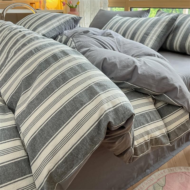Housse de couette en microfibre douce parure de lit grise anti-plis grand lit