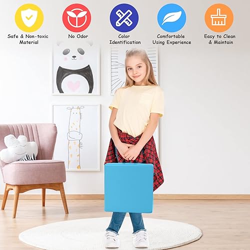 Miniatura 7 de KOTEK 6 cojines de suelo para niños de 15 pulgadas con asas, asientos circulares de espuma de 3 pulgadas de grosor, asientos suaves y flexibles para