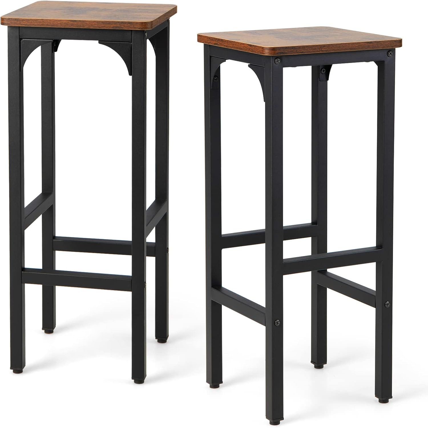 Set of 2 Black and Rustic Brown Adjustable Wood and Metal Bar Stools