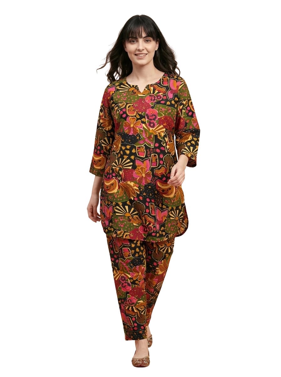 bee m pee designer Trendy Floral Printed Poly Rayon Cotton Latest Kurta Coord Sets for Women | Stylish Casual Kurti Tunic Cord Set with Pant for Woman for Office-picture-53