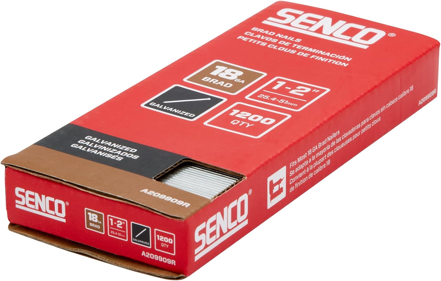 SENCO A209909R 1" - 2" 18 Gauge Brad Nails, Galvanized Finish, Collated 1,200 Count Pack