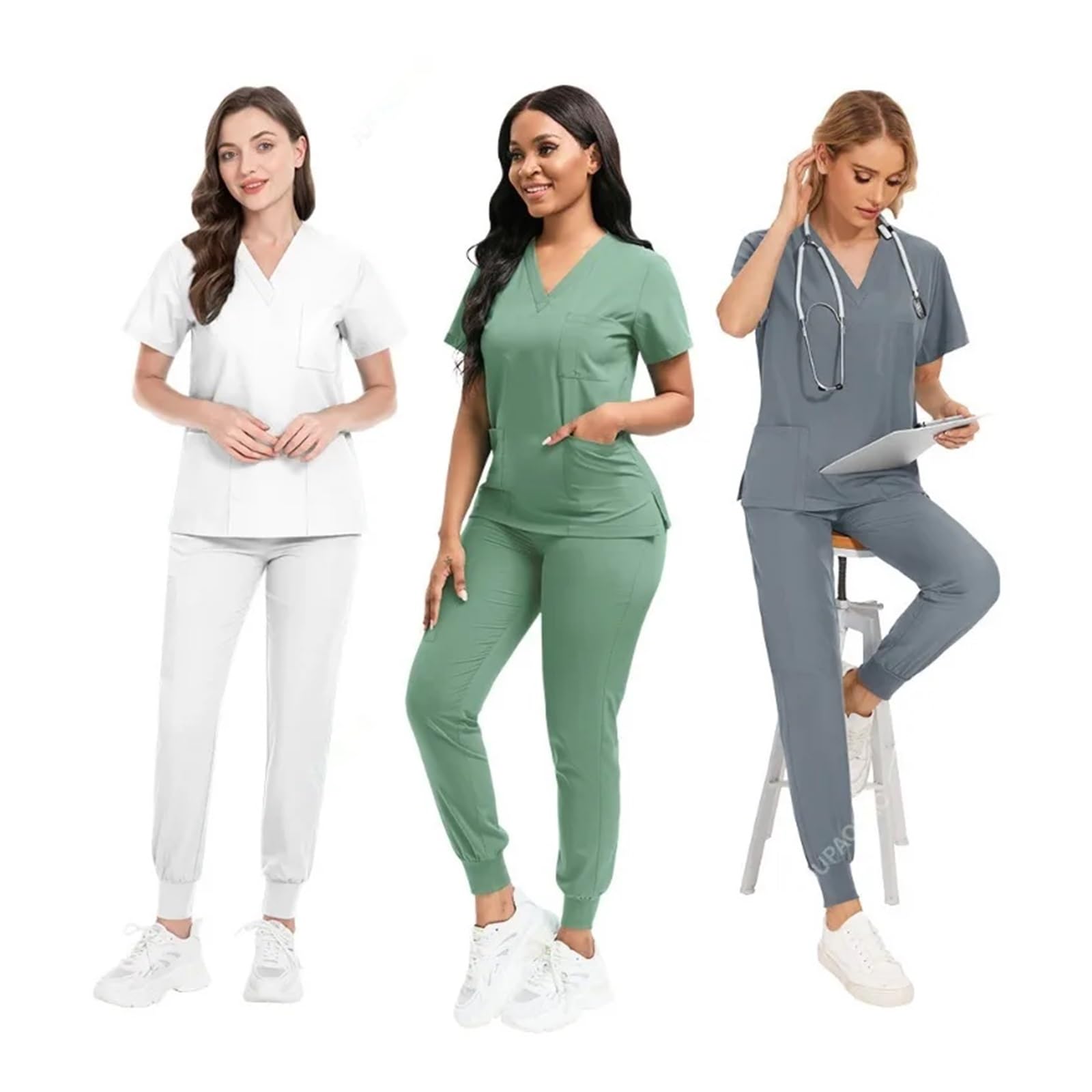Uniformes Sanitarios Mujer Conjunto de Uniforme médico, Tops elásticos con Bolsillo, Uniforme de Enfermera, Uniforme de médico, Uniforme de cirugía, Ropa de Trabajo for salón de Belleza