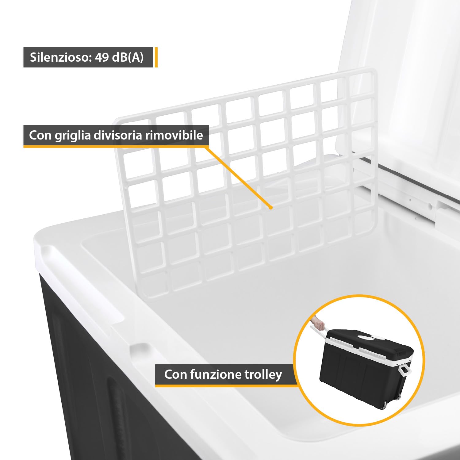 TZS First Austria - Frigorifero portatile 45L elettrico 12V 230V presa per auto e standard - Frigo termoelettrico raffredda e riscalda - Coolbox con ruote - Per campeggio, festival, viaggi - Nero