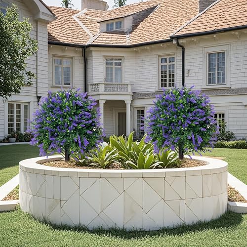 Árbol de bola artificial de lavanda de 21.6 pulgadas para decorar esquinas sin luz natural 6