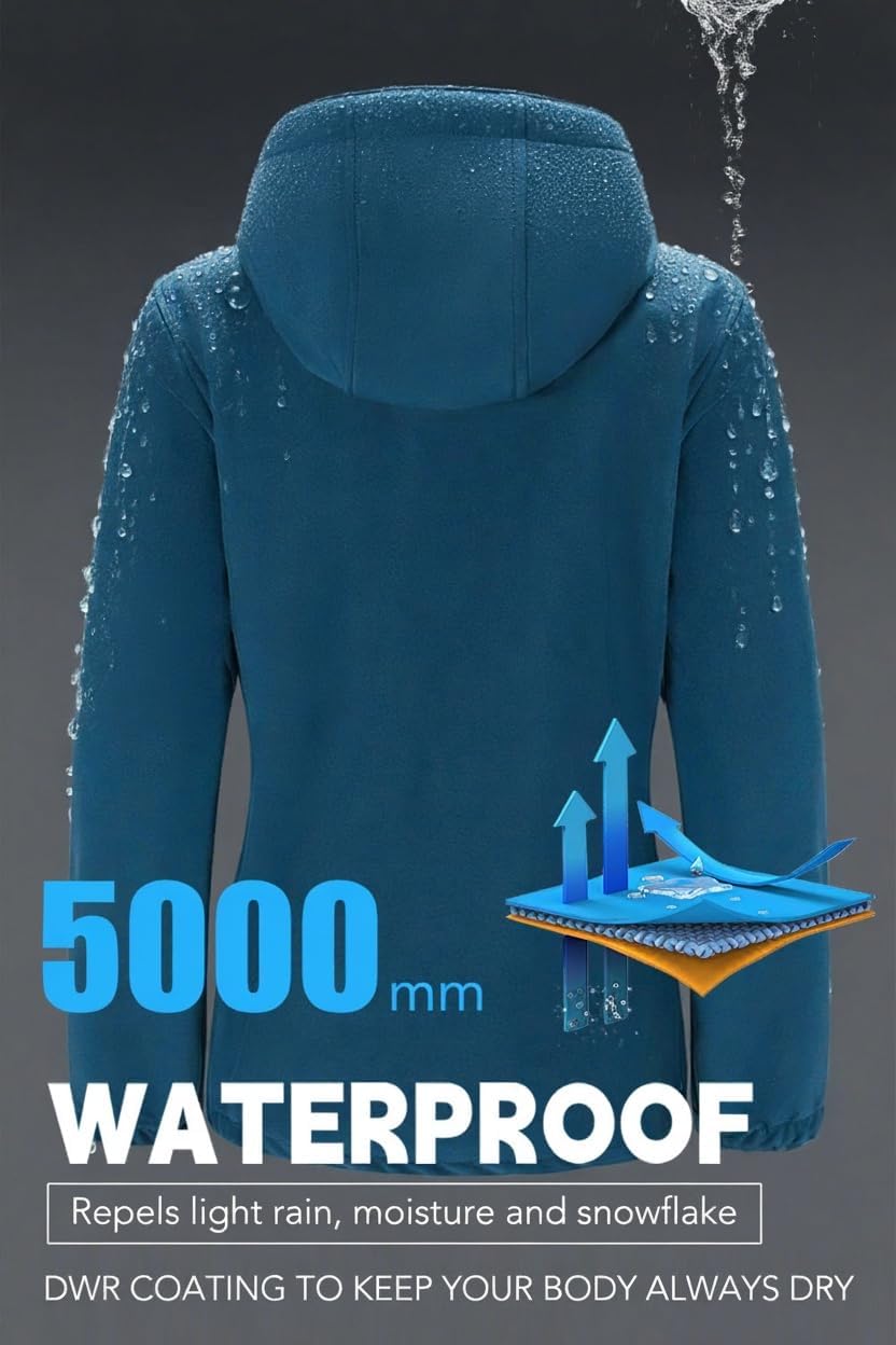 FARVALUE Womens Lightweight Softshell Jacket Hooded Waterproof Windproof Coat Fleece Lined Insulated Winbreaker Hiking - Image 6