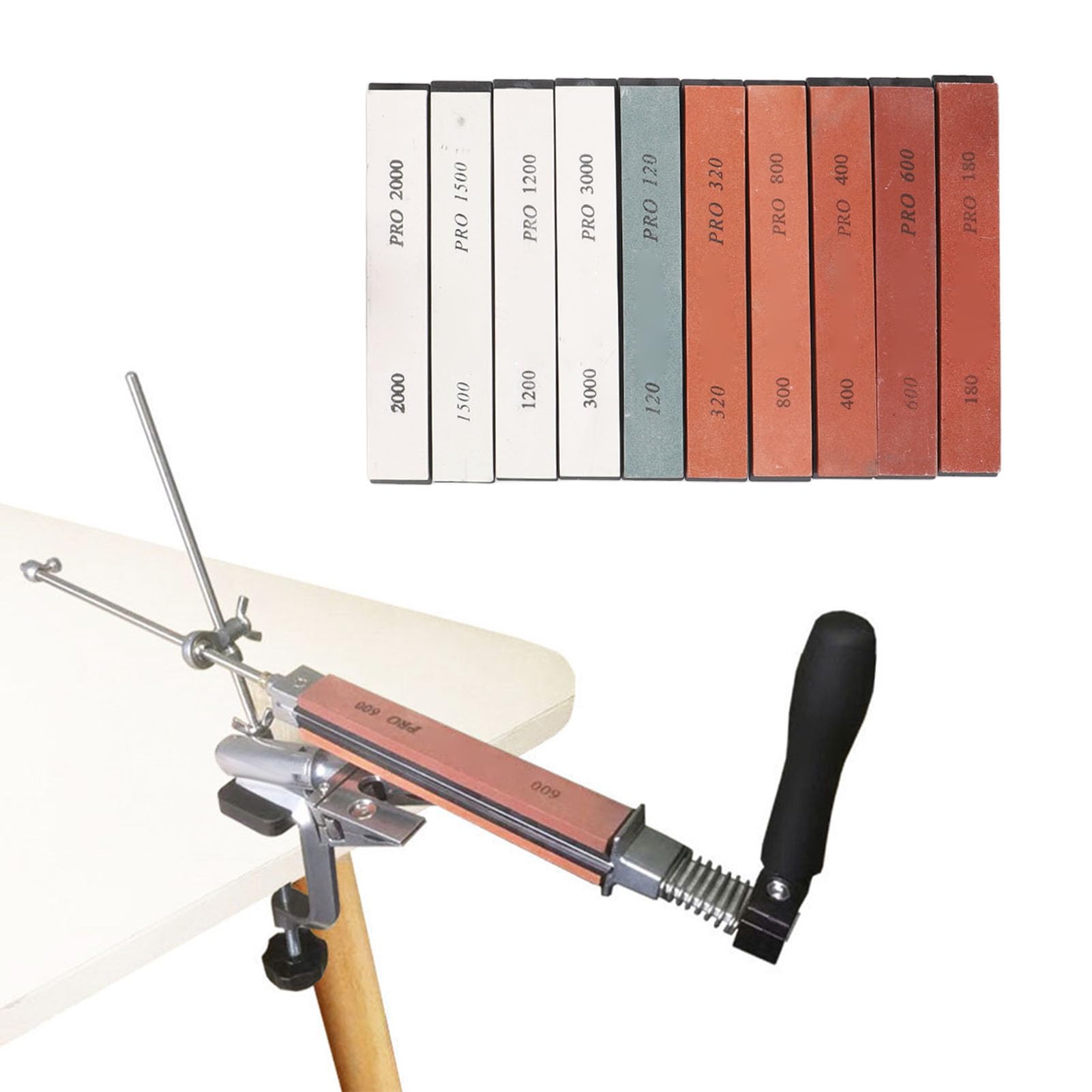 Kit per affilare l'affilatrice ad angolo fisso Morsetto a vibrazione da 360 gradi 10 Pietre per affilare in corindone bianco di affilatura per utensili da cucina e da chef
