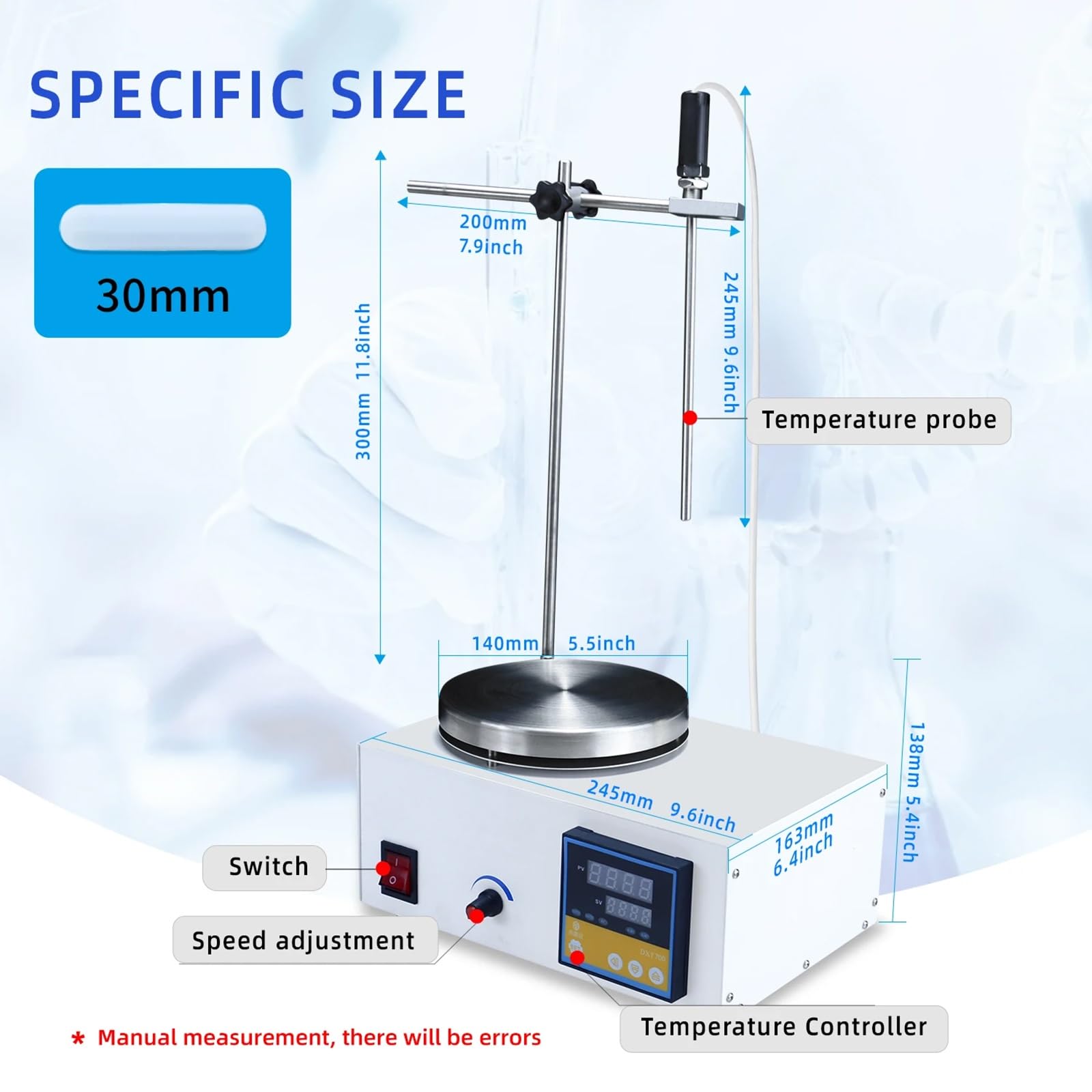 Agitatore magnetico per riscaldamento, miscelatore magnetico da laboratorio da 0 a 2500 giri/min, con piastra riscaldante digitale a LED, display della temperatura, miscelatore magnetico per