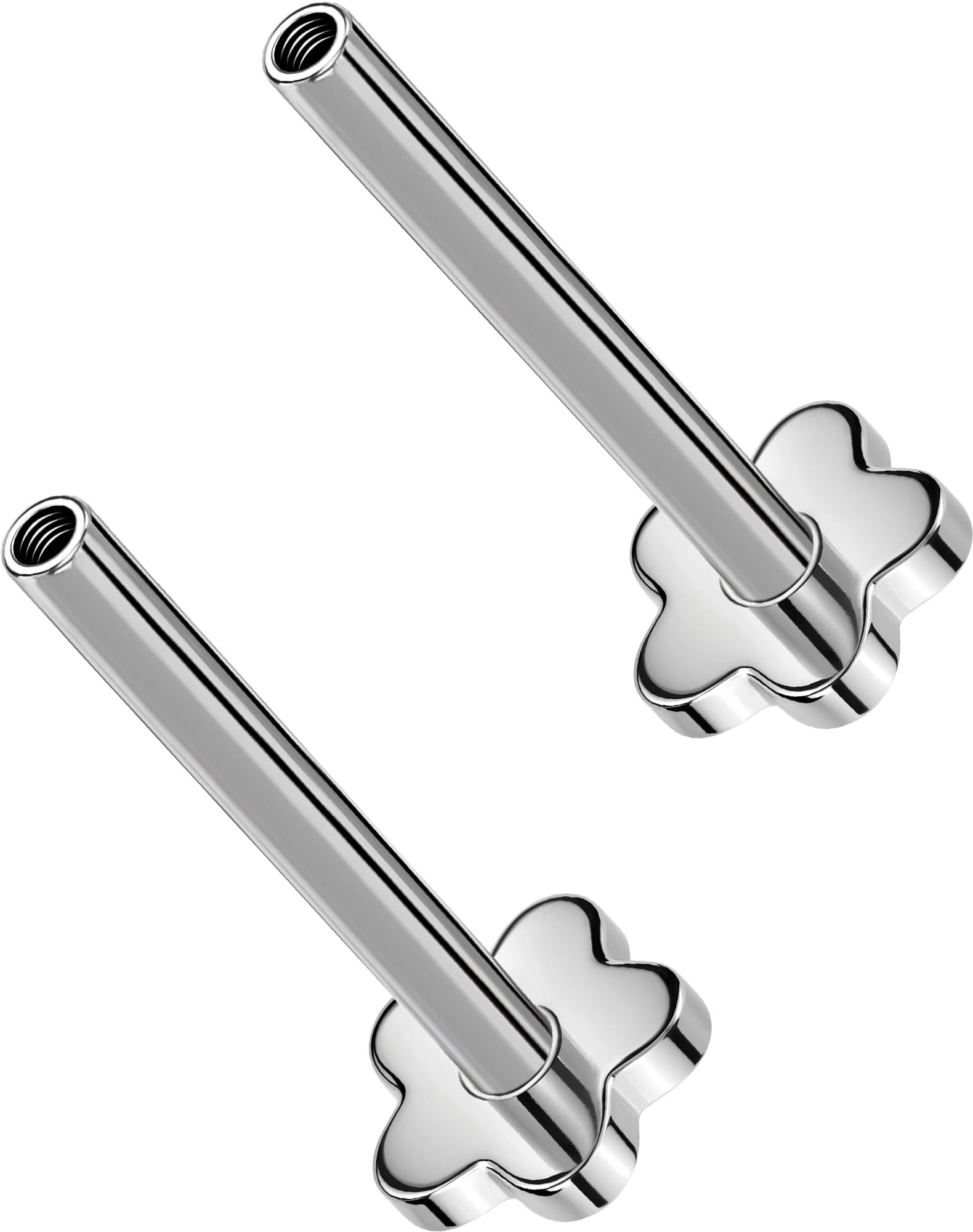 G23 Titanium Flat Back Post (Post Only), Threadless Push Pin &amp; Internally Threaded, 16G/18G/20G, 4.5-14mm, Silver/Gold/Black, Round/Heart/Star/Flower Base for Nose, Helix, Tragus