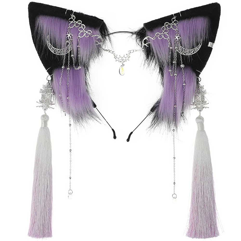 LJJCSFF Furry Bunny Rabbit Cat Ears Headband Handmade Animal Fur Ears Halloween Cosplay Fox Wolf Costume Lolita Goth Cat Ears