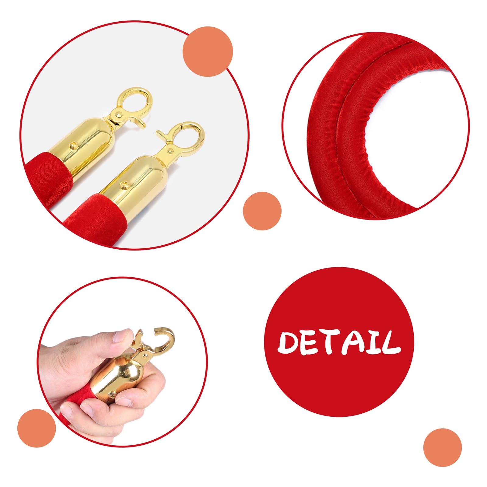 2 Stück Barrier Ropes Rotes Samtseil Absperrseil Tau Seil Verbindungstau Abgrenzung Personen Personenleitsystem Absperrband 150cm