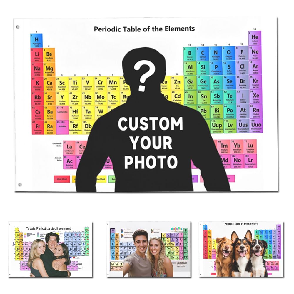 Custom Periodic Table Flag, Personalized Chemistry Science Banner, Customizable with Your Photo Text Logo, Wall Decor for College Dorm & Bedroom