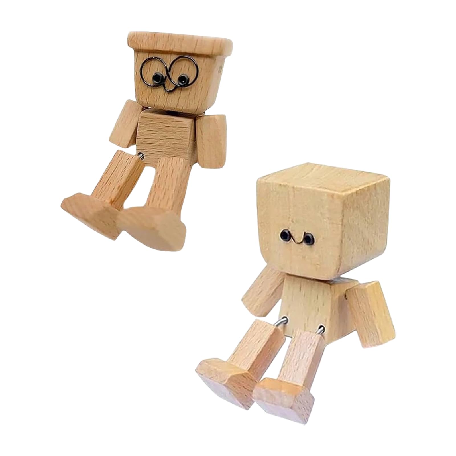 Shaking Wooden Man Figurine, Handmade Shaking Feet Wooden Doll Ornament, Funny Shake Doll Ornaments, Creative Handmade Woodens Figurines for Car Dashboard, Desktop & Gifting Decor (B+D)