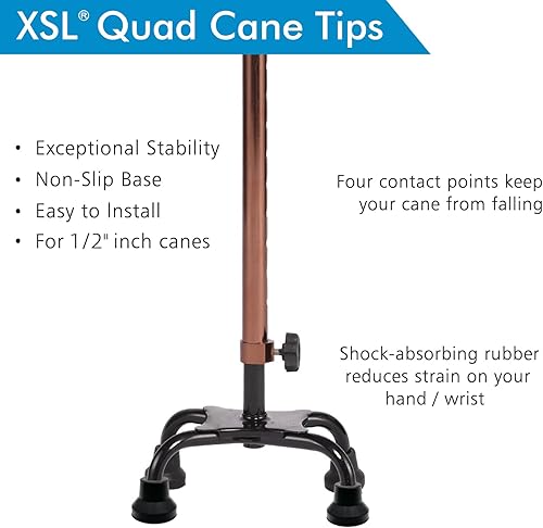 Miniatura 3 de XSL Puntas de bastón cuádruple (paquete de 4)  Pie de goma de repuesto resistente de 12 pulgada  Empuñadura de base de fijación negra  Accesorios