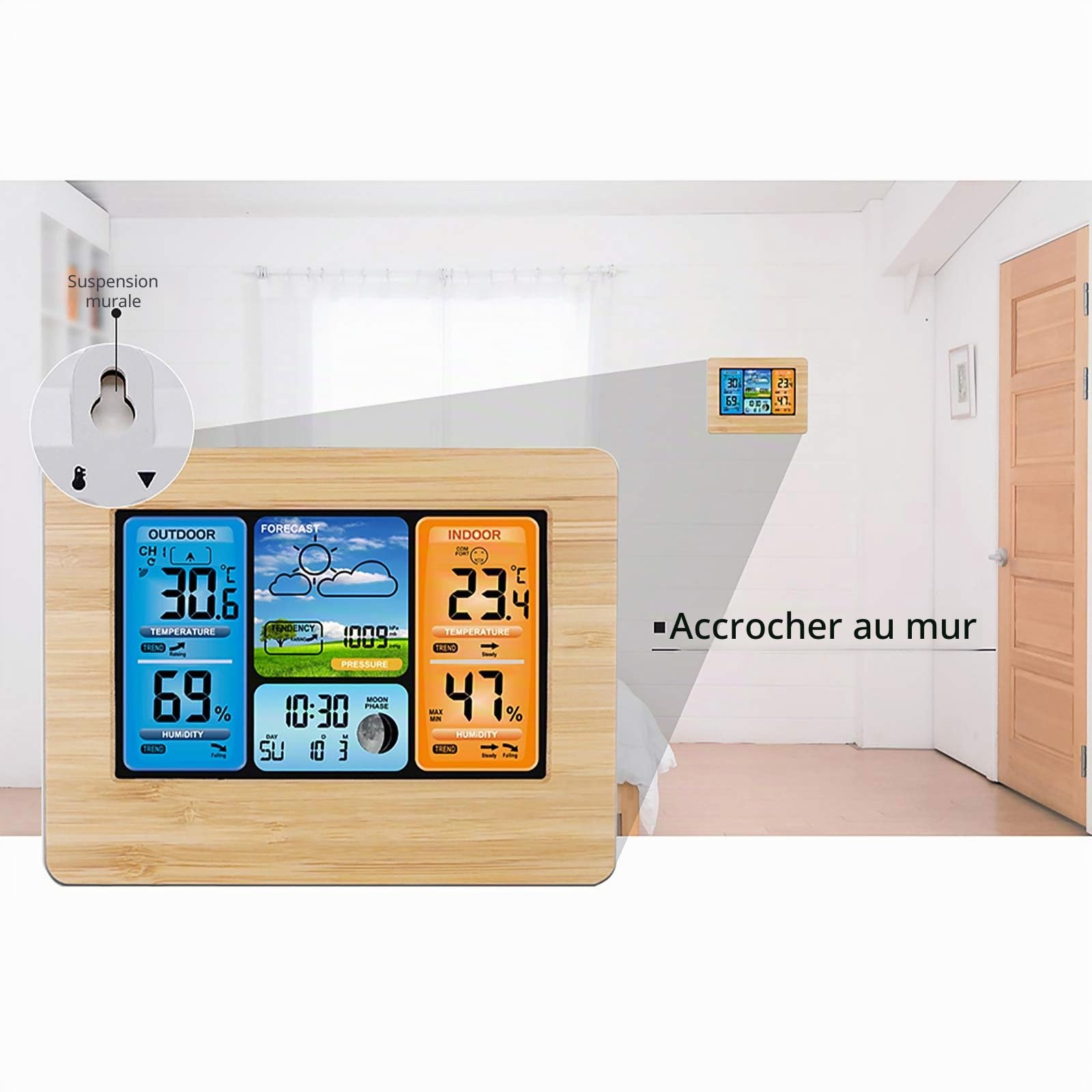Station Meteo Intérieure Extérieure Sans Fil, Station Meteo Connectée, Baromètre Numérique de Température Extérieure Intérieure avec Réveil Extérieur avec Pression Barométrique (Ivoire)