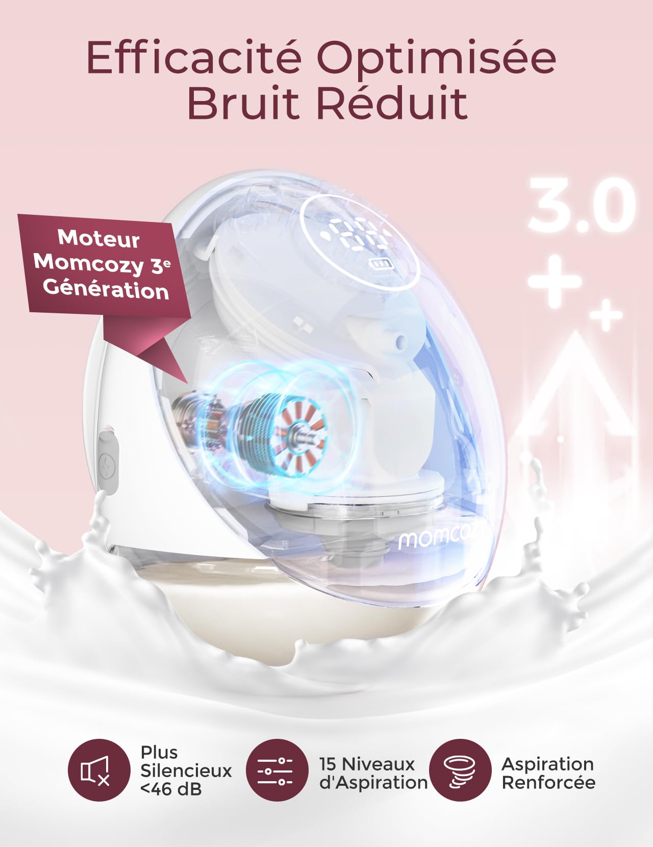 Momcozy Sachets de Congélation Lait Maternel 180mL - Lot de 120 &Momcozy Tire-Lait Electrique Main Libre Portable,M9 Amélioré, 24mm (2, Rouge)