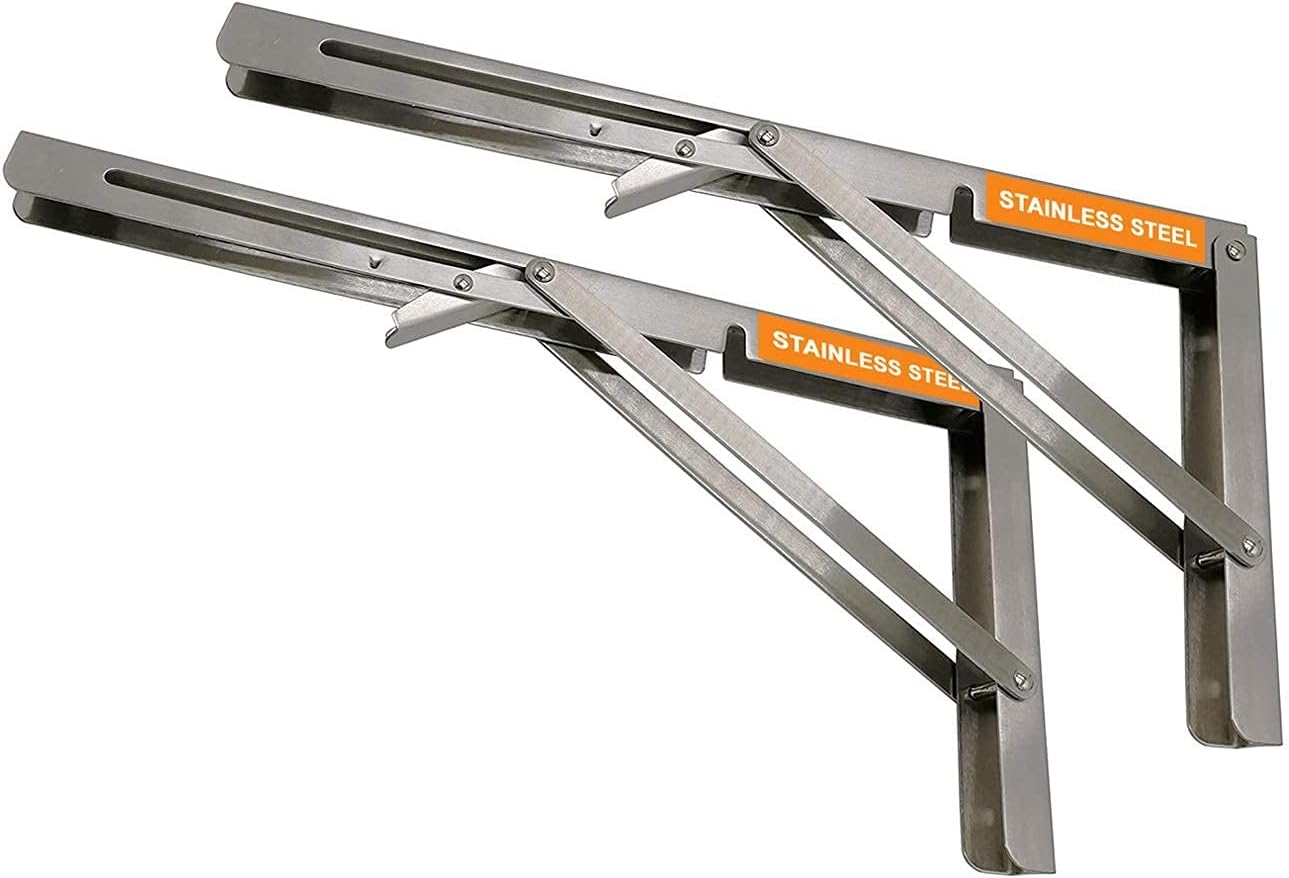 Volo Premium 16" Foldable Stainless Steel Racks,Shelf Bracket, l Bracket, Wall Brackets, Wall Angle Bracket, Folding Table Bracket with Fittings for fold Down Steel Table
