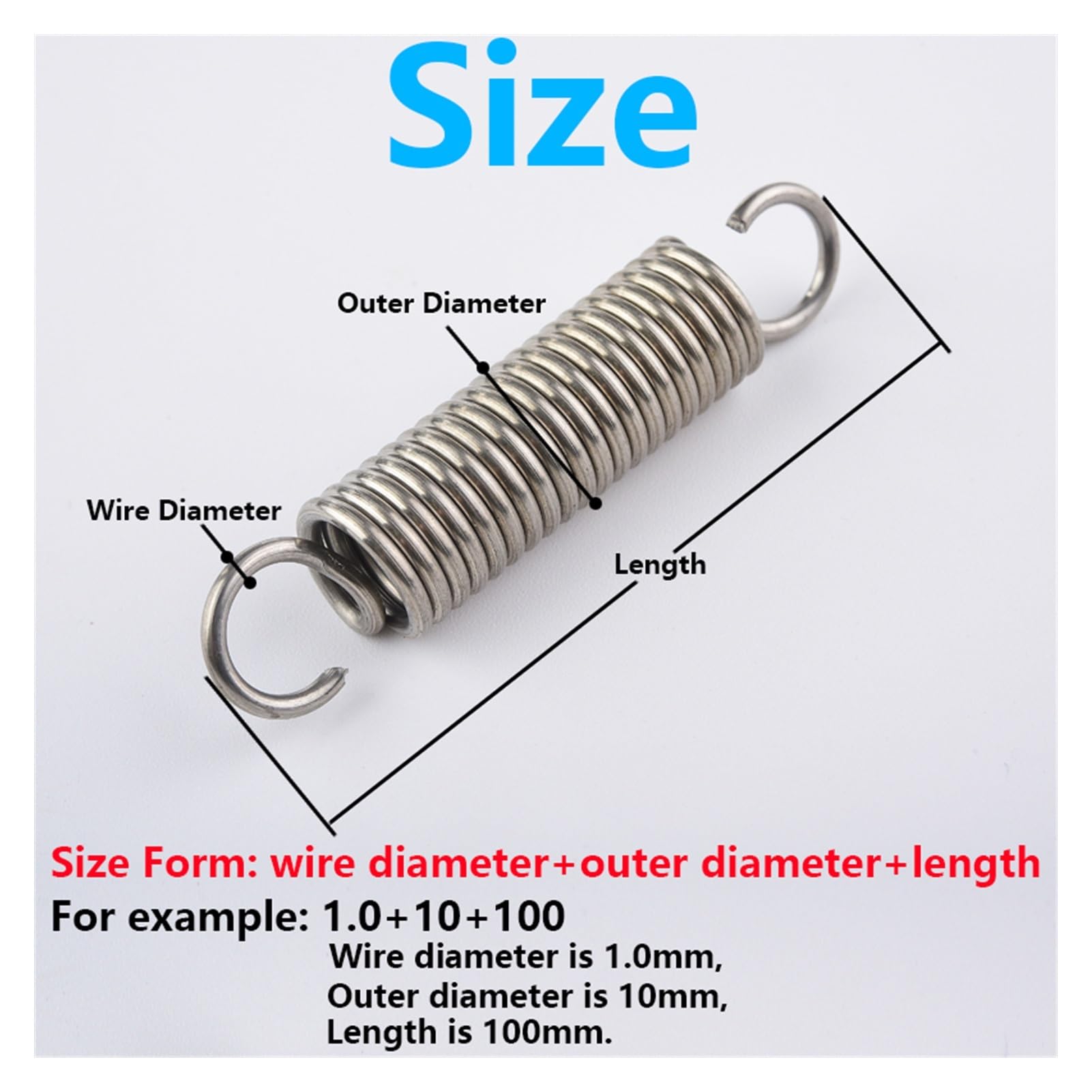 Set 5 Molle Di Tensione In Acciaio Inox 304 - Diametro Filo 0.8mm, 1.5mm, 2.0mm, Lunghezza 120mm, Per Trazione/Ripristino