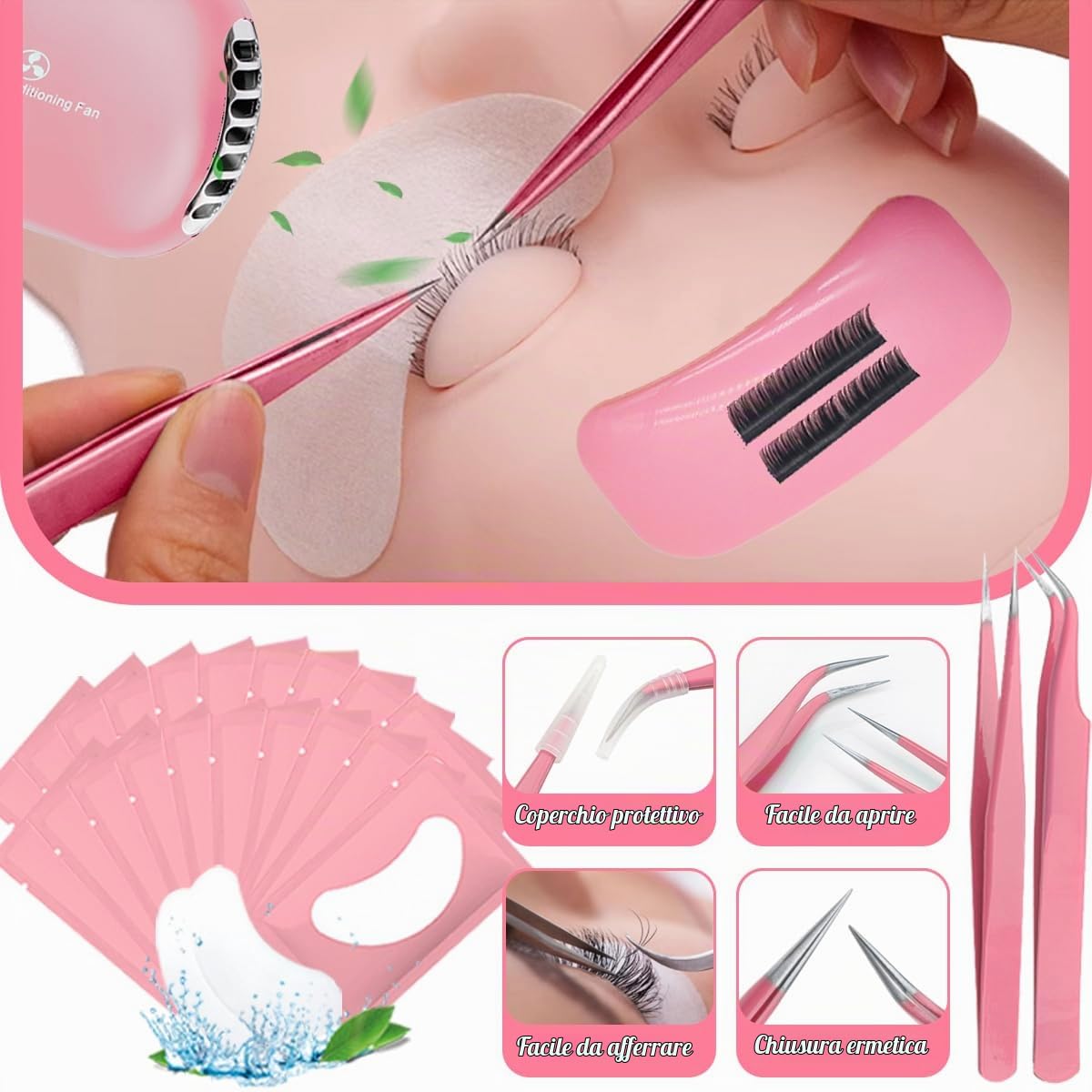 Kit di Estensione Delle Ciglia Pratica Delle Ciglia per Principianti Set Professionale con La Testa Del Manichino Palpebre Rimovibili USB Fan Spraye Individuale False Lash Strisce Ciglia