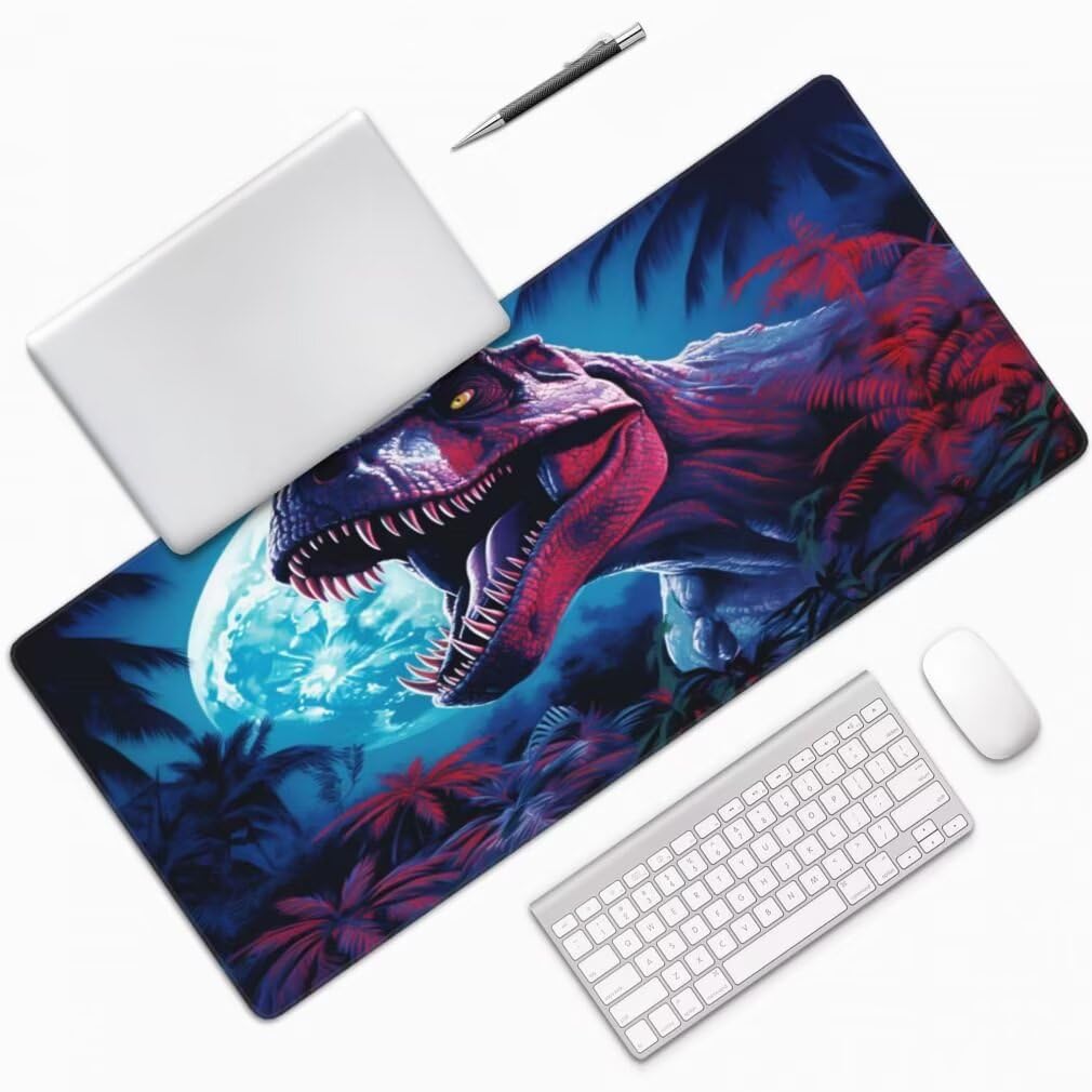 Tappetino Mouse XXL 1000x500mm Dinosauro Grande Mouse Pad, Tappetino Scrivania con Bordi Cuciti, Grande Mousepad Gaming con Base Antiscivolo per Giocatori, Ufficio e Casa (Luna Piena) -MP1532