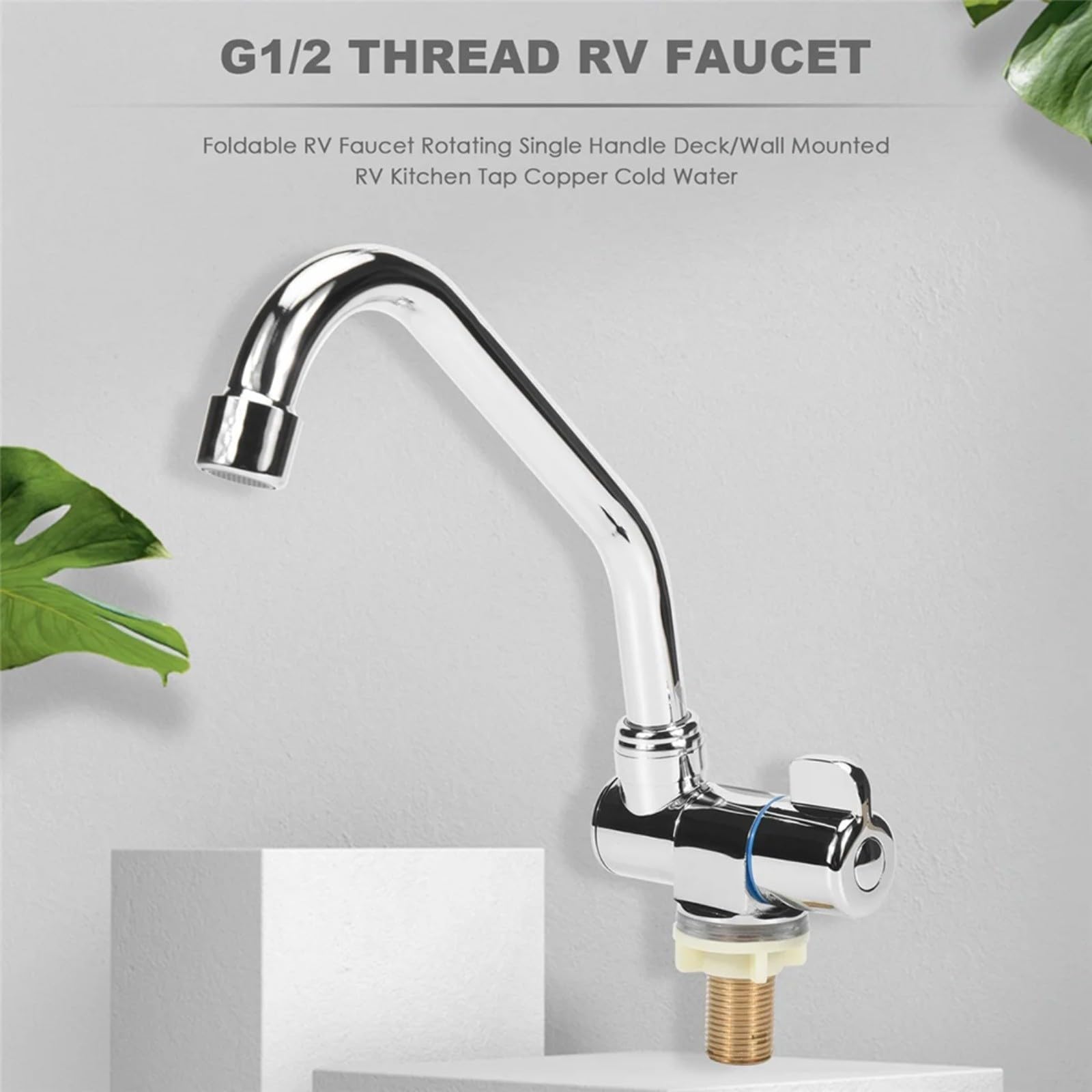 Rubinetto pieghevole in rame, maniglia singola fredda, rotazione a 360°, montaggio a parete, per camper, yacht, rimorchio, casa mobile, argento, 225 x 175 mm
