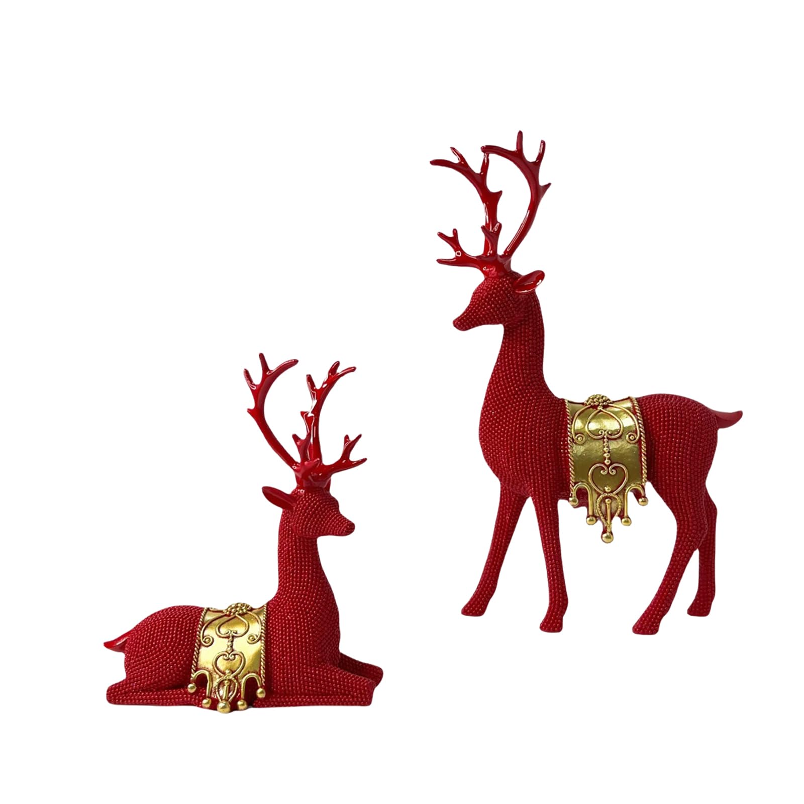 Ksikdeg Red Christmas Reindeer Figurine 2Pieces Set Resins Deer Animal Miniature Sculpture For Festival Home Tabletop Shelf