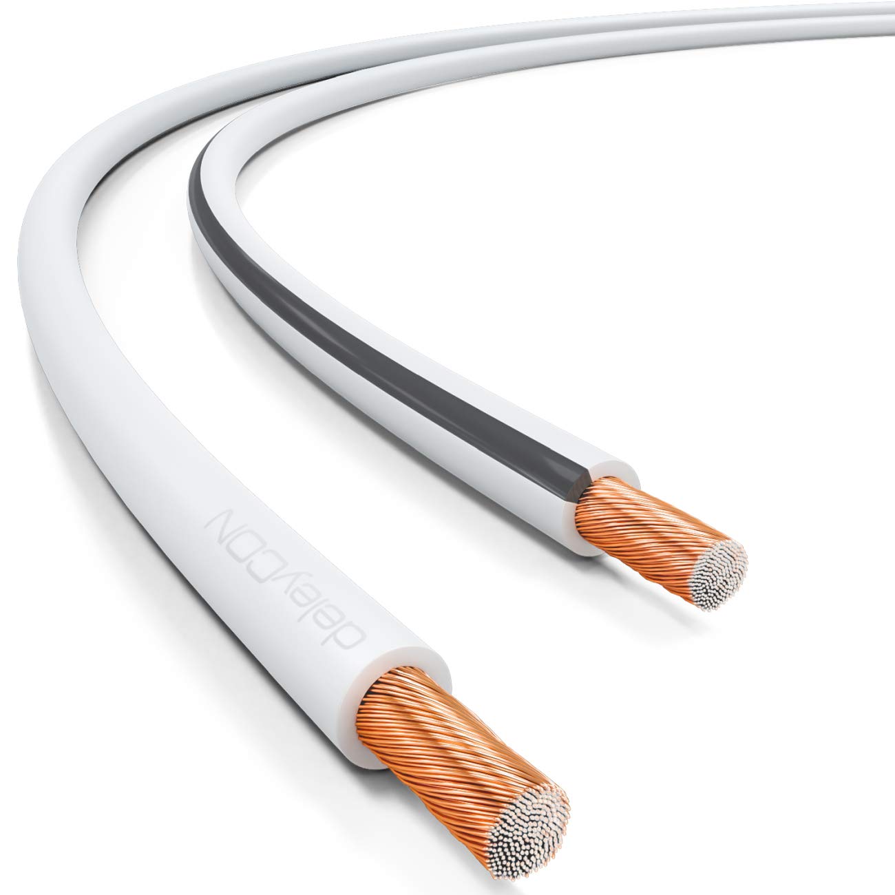 deleyCON 10m kabel głośnikowy box kabel 2x 0,75mm² aluminium powlekane miedzią oznaczenie biegunowości CCA 2x24x0,20mm linka BauPVO/CPR - biały