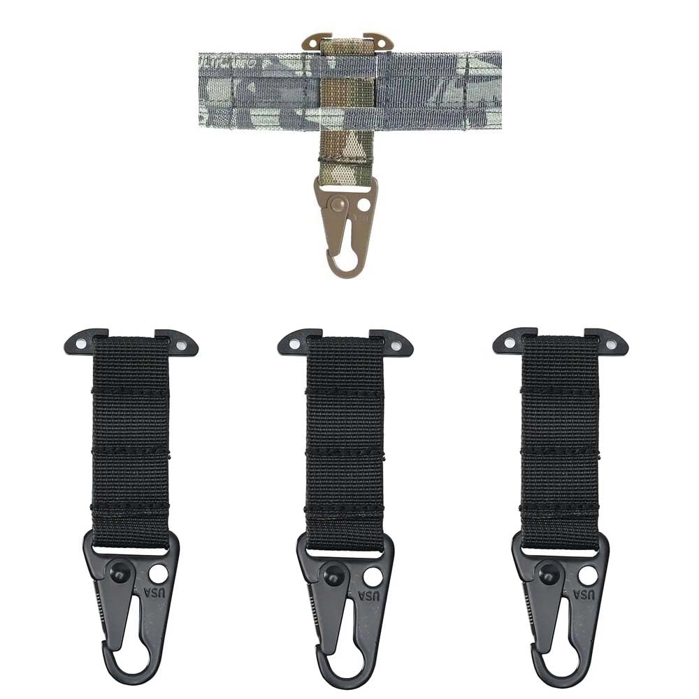 Zamudam 3 Packs T-Mount Molle Webbing Clash Hook Tactical Gear Clip Hanging Carabiner, Outdoor Cummerbund Belt Backpack Vest Metal Hook for Gloves