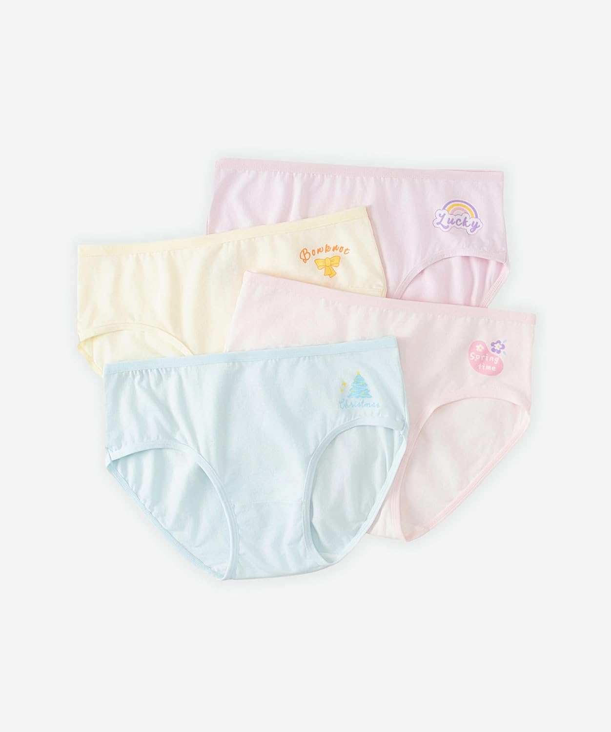 Girl’s High Waisted Underwear 4-Pack, Ultra Soft Cotton No Show Panties, Breathable Shaping Briefs with Printed Designs
