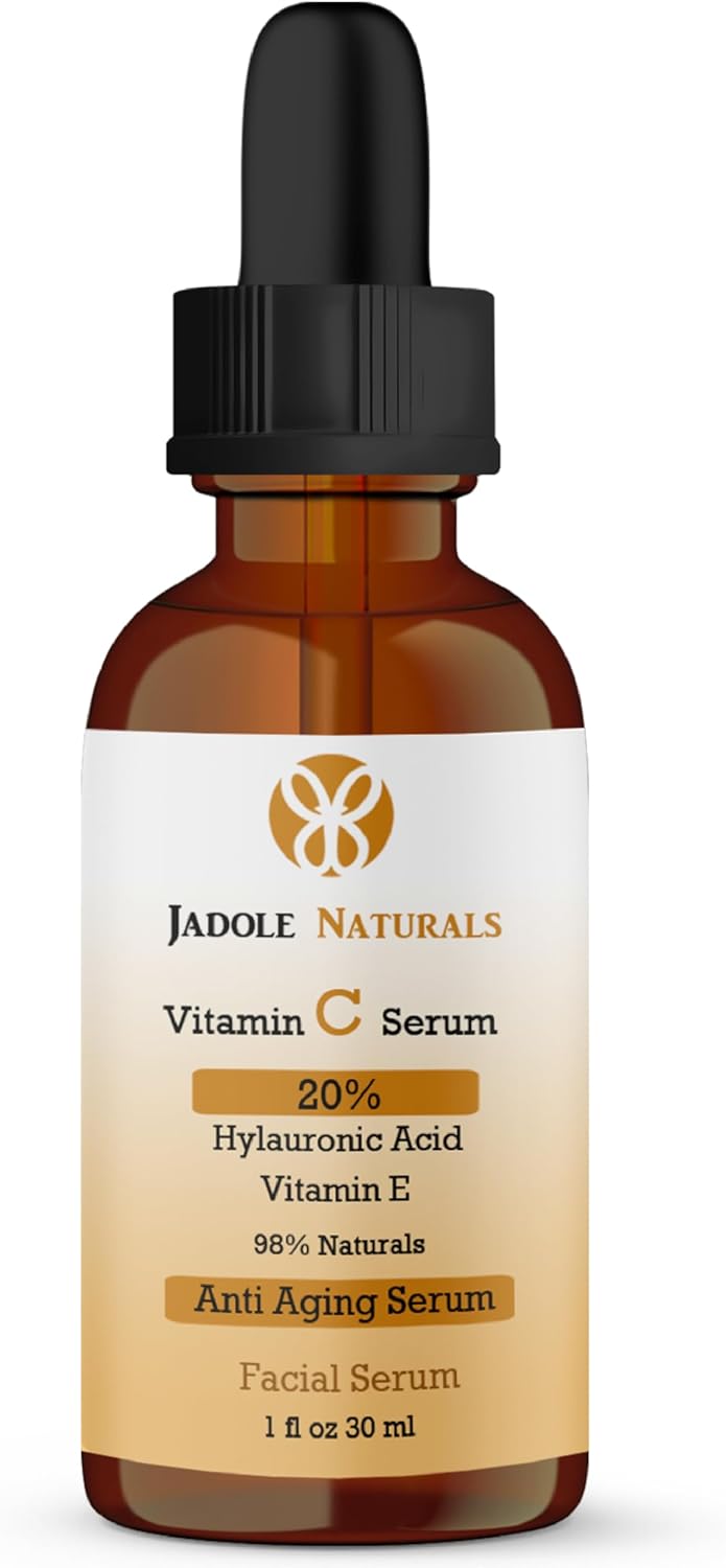 Jadole Naturals Vitamin C Serum for Face-30 ml | 20% Hyaluronic Acid & Vitamin E | Anti-Aging Serum for Fine line smoothing, Deep Hydration, Skin Brightening, Wrinkle Reduction, Dark Circle Treatment