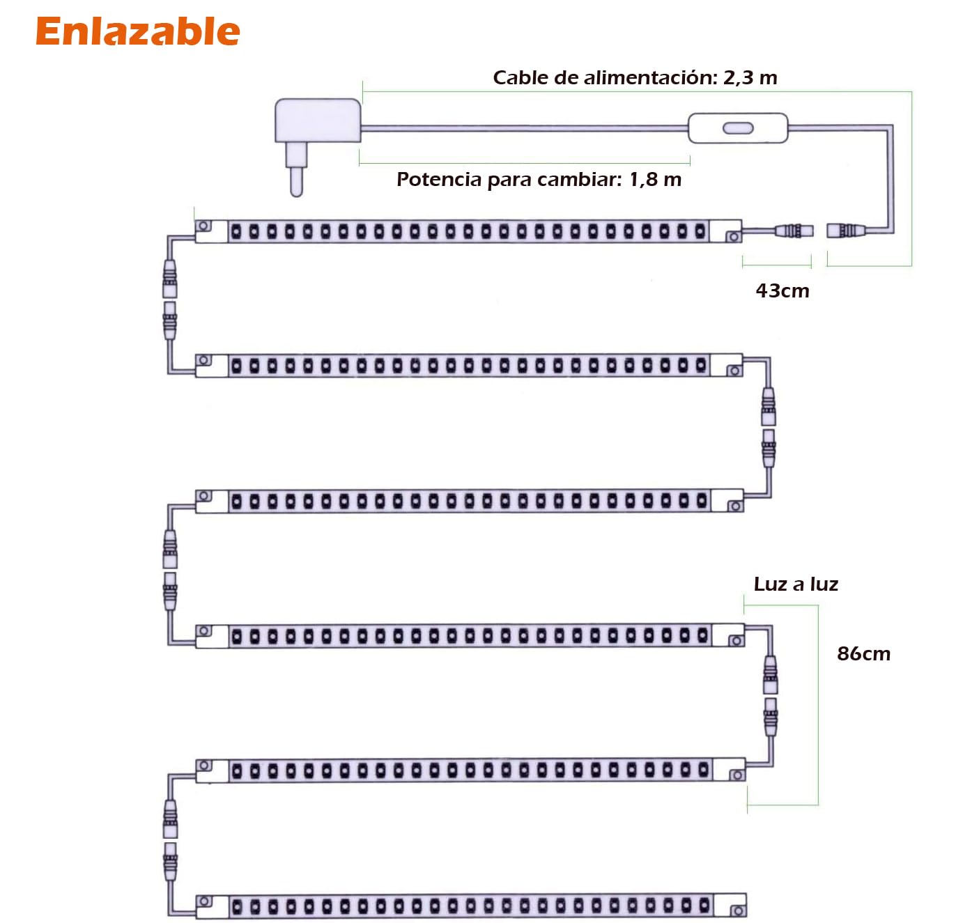 LED bajo vitrina, kit de 6 tiras de LED para muebles de iluminación, Linkable, color blanco 6000K