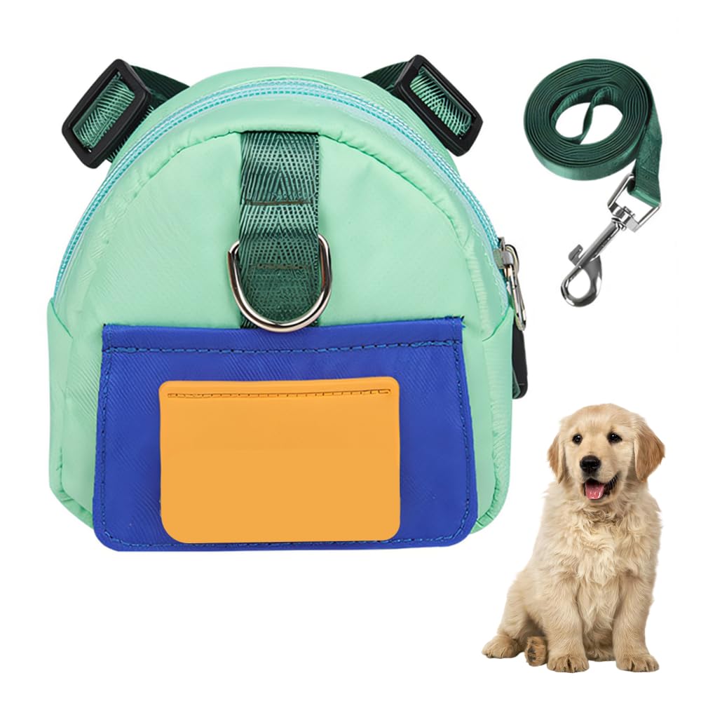 Dog Backpack Harness,Pet Travel Pack with Adjustable Straps and 1.5m nylon leash & D-Ring for Small Medium Dogs Outdoor Traveling Camping,Training, Walking