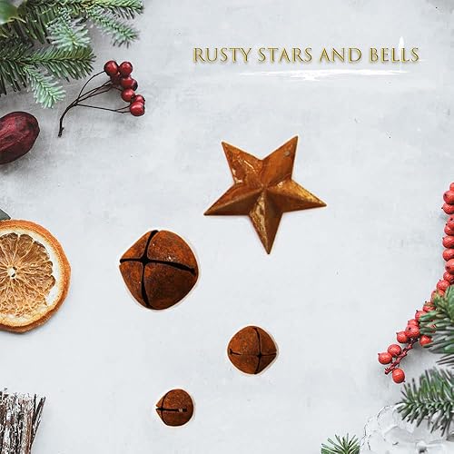 Miniatura 3 de Kit de cascabeles de metal oxidado, incluye 75 campanas oxidadas vintage de tamaño mixto, 20 estrellas de metal rústico y cinta de cuerda de yute