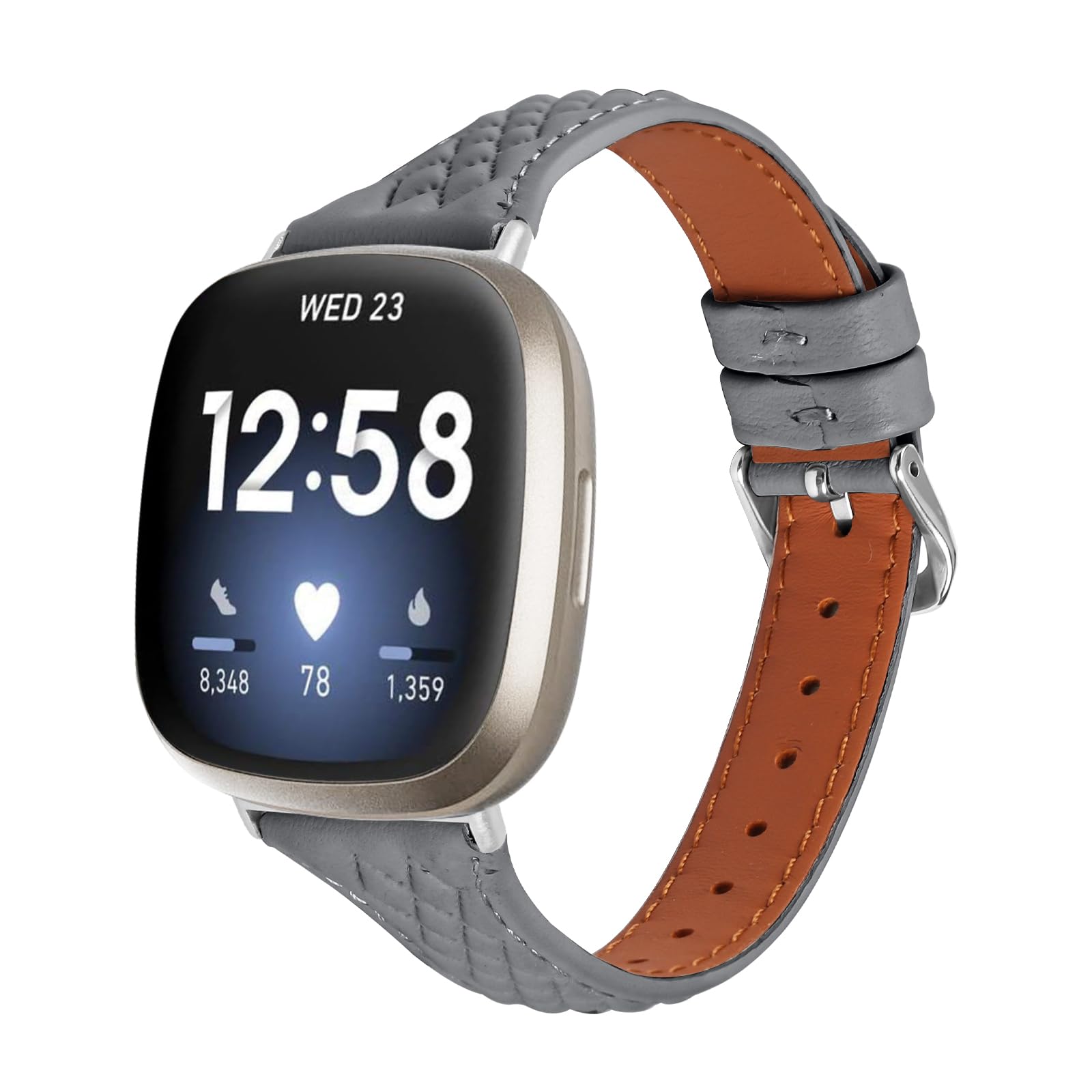 Gimuk Leather Straps Compatible with Fitbit Versa 4/Sense 2 Strap for Women Men, Genuine Thin Leather Sports Wristband Replacement Watch Band Bracelet for Fitbit Versa 3/Sense (Grey)