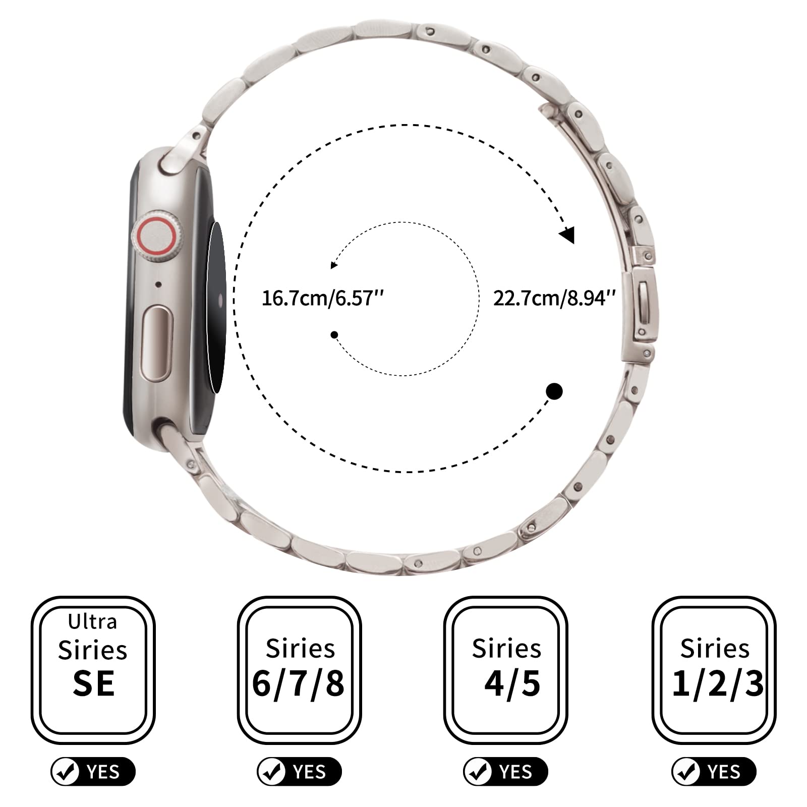 Camofit Compatible with Apple Watch Band 49mm 45mm 44mm 42mm, Metal Stainless Steel Solid Wristband Strap Compatible with iWatch Series 9 8 7 6 5 4 3 2 1 Ultra SE (42mm 44mm 45mm 49mm, Silver/Gold)