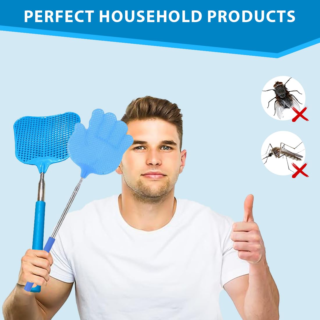 WeddHuis 2 pezzi Scacciamosche Estensibile Stabile, Colorato Manuale Paletta Mosche, Plastica Forte Flessibile per Prevenire Mosche, Zanzare e Insetti, Paletta Insetticida Mosche (Blu)