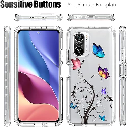 Miniatura 5 de Funda para Poco F3 5GMi 11X 5GRedmi K40K40 Pro con protector de pantalla de vidrio templado, patrón de mariposa transparente de cuerpo completo
