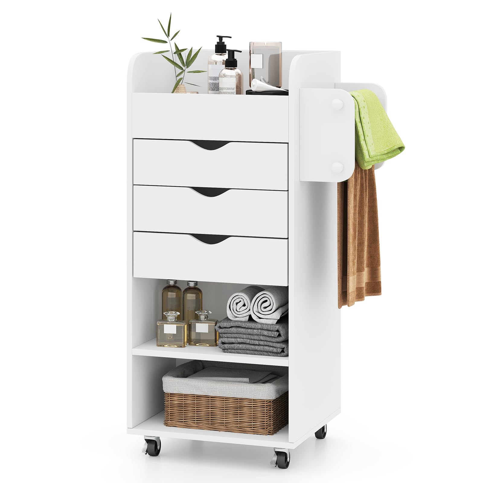 COSTWAY Mobile File Cabinet, Drawer Lateral Stationery Storage Organiser Chest with 3 Drawers, 3 Shelves, 3 Slots, 2 Hanging Rods and Wheels, Home Office Printer Stand Side Filing Cupboard (White) — image 1