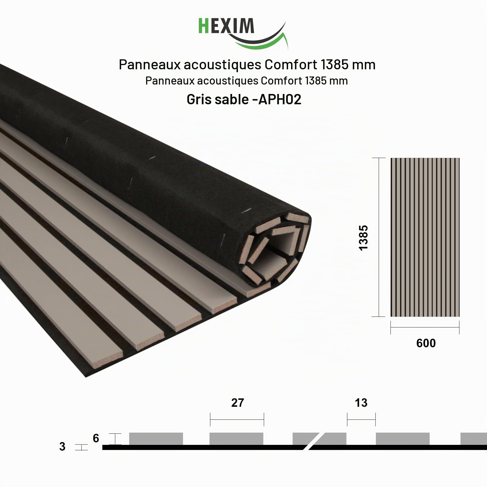 HEXIM Panneaux Acoustiques 138,5x60cm - Paroi à Lamelles Flexible Bois MDF Panneaux Muraux Revêtement à Lamelles Revêtement Mural (4 panneaux / 3,32 m² Sandgrey - APH02)