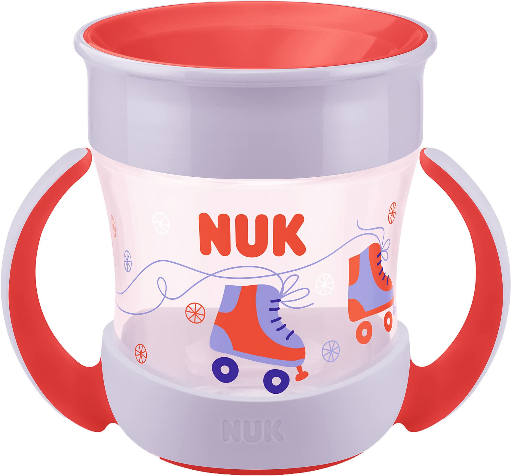 Kubek niekapek NUK Mini Magic Cup | Krawędź zapobiegająca rozlaniom 360° Anti-Spill | Od 6 miesiąca | Wygodne uchwyty | Nie zawiera BPA | 160 ml | Wrotki (czerwone)