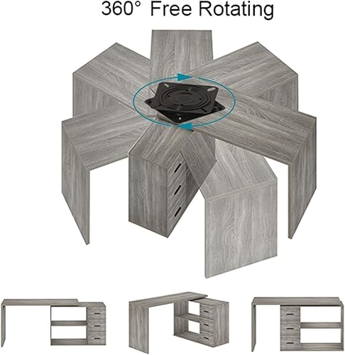 Miniatura 4 de HSH Escritorio giratorio de 360 en forma de L con 3 cajones y 2 estantes, escritorio giratorio de oficina en casa para trabajo, escritura, estudio,