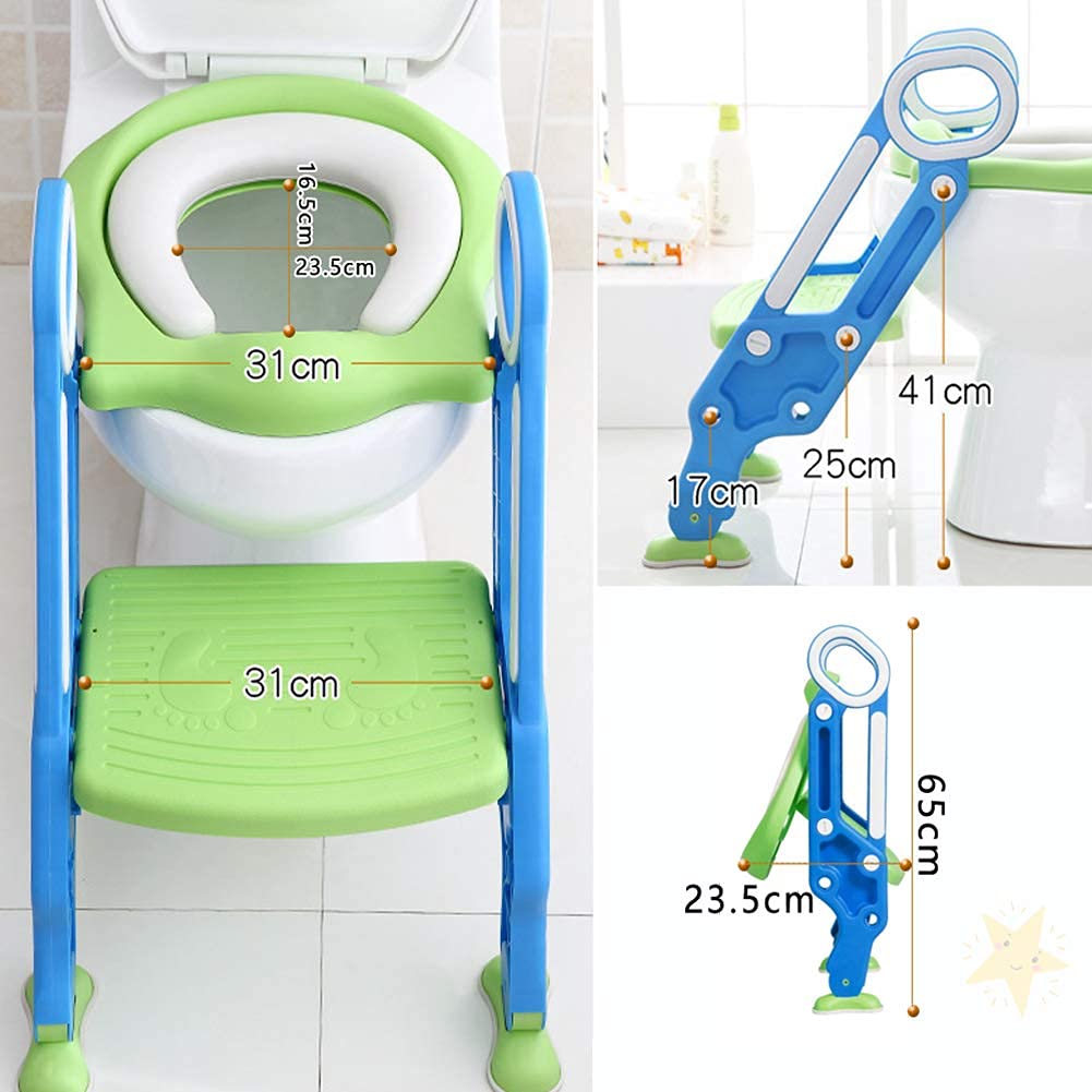 Adaptador WC Niños con Escalera, Asiento de inodoro para niños con orinal con escalera(Blau)