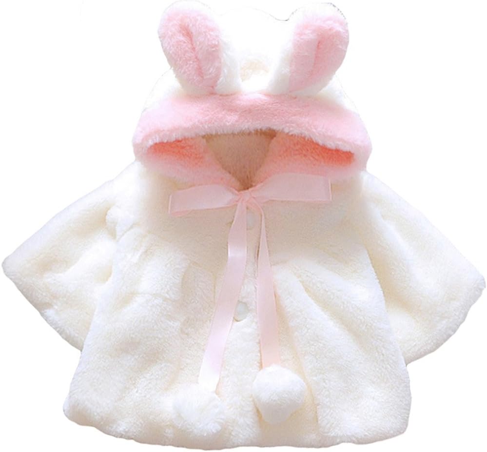 SANWOOD Newborn Infant Baby Girl Faux Fur Warm Winter Hooded Cape Cloak Hoodie Coat