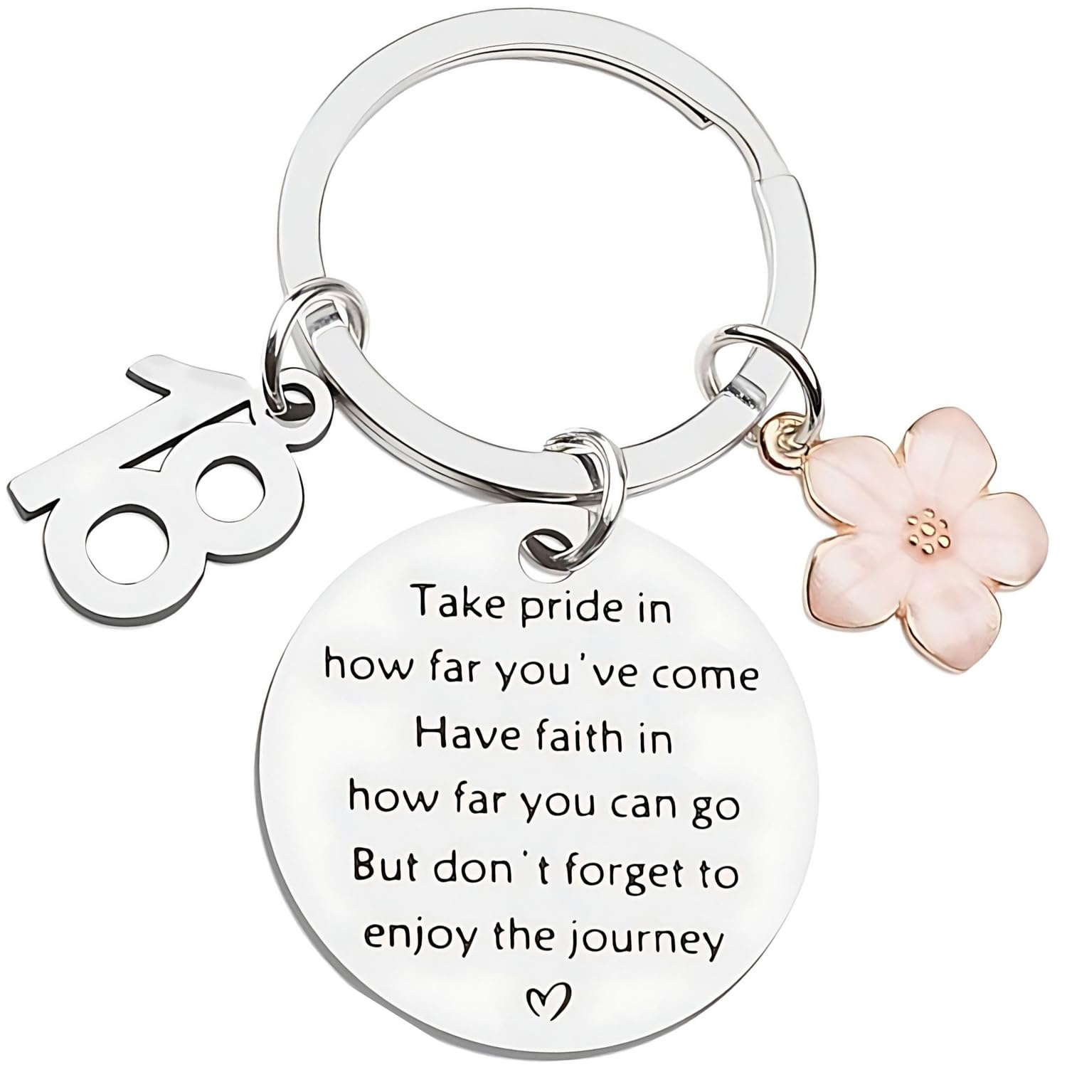 Asrejur Unisex Kids Pink Delicate 18Th Birthday Gifts, Cute Fashion 18Th Birthday Gifts For Girls Women, Stainless Flower Keyrings With Greetings, For Daughter, Granddaughter, Sisters, Friends, Classmate, Key, Bag