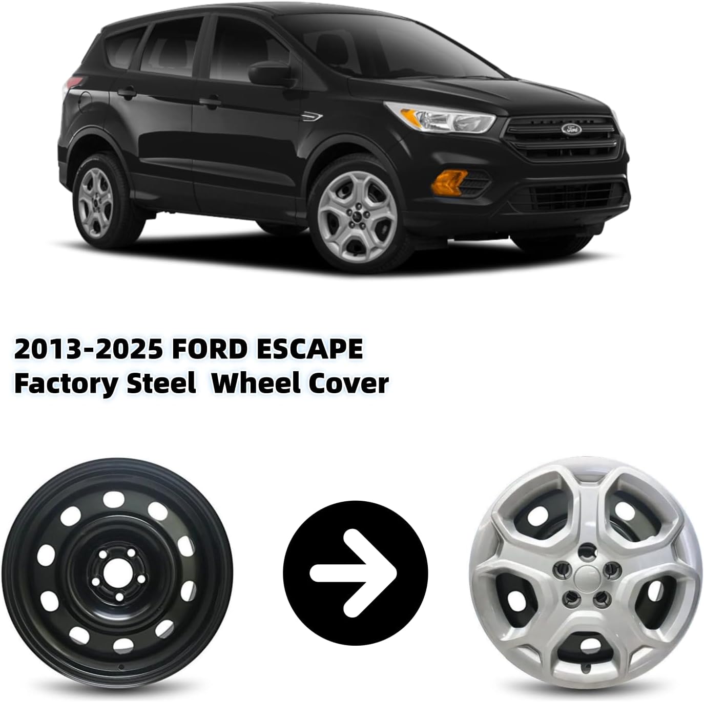 17‘’ Hubcaps Compatible with Ford Escape 2013-2025; 17-inch Wheel Covers; Set of 4 Pcs (Silver)