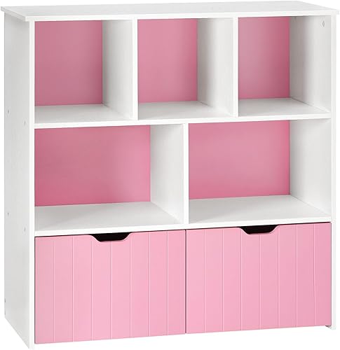 HOOBRO Organizador de almacenamiento de juguetes, organizadores de juguetes y almacenamiento con 2 cajones móviles y 5 cubículos, estante de pecho