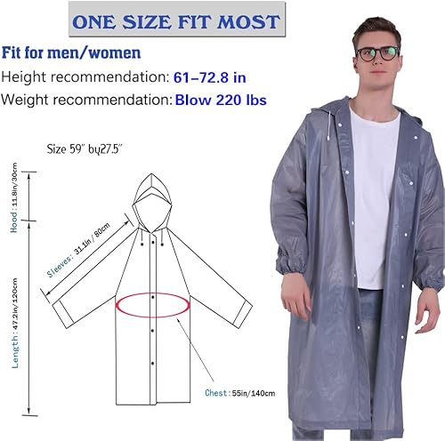 Miniatura 3 de YDYJKI 2 Ponchos de lluvia reutilizables para adultos y hombres, abrigos de lluvia ligeros transparentes para mujeres con capucha y cordón