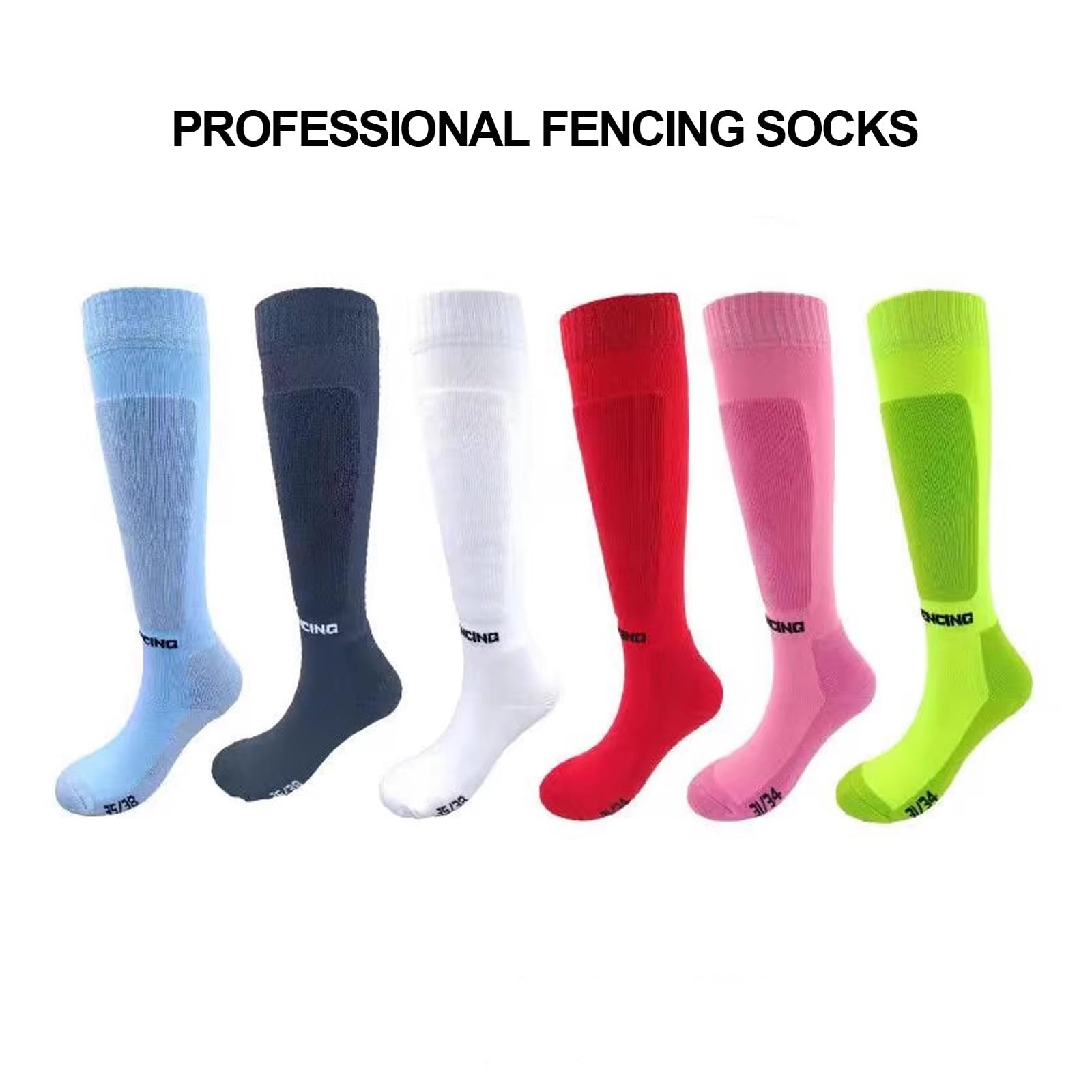 Fechtausrüstung Professionelle Fechtsocken Bunte Unisex-Wettkampfsocken für Fechtsocken Verlängerte, Bequeme und Atmungsaktive Fechtsocken(White,Medium)