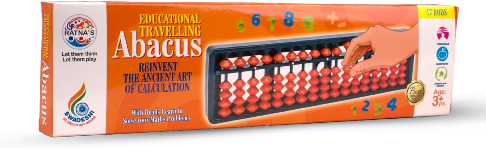 Ratna's fusine Ratna's Educational Abacus 17 Rod Brown Color Abacus Tool For Kids To Enhance Their Counting Skills And Mathematics Multicolor